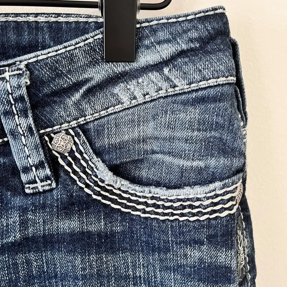 Silver Jeans Tuesday Low Capri Blue Denim Thick Stitch Country Western - Size 29 - Picture 5 of 11